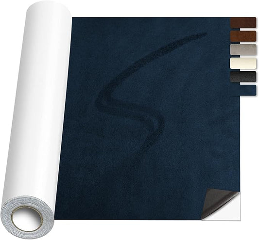 Suede Repair Patch, Large Faux Suede Leather Fabric，Self-Adhesive Fabric Patches for Furniture, Couch, Sofa, Car Interior, Shoes, Hand Bag, Jewelry Boxes ﻿ (Blue, 17x100inch)