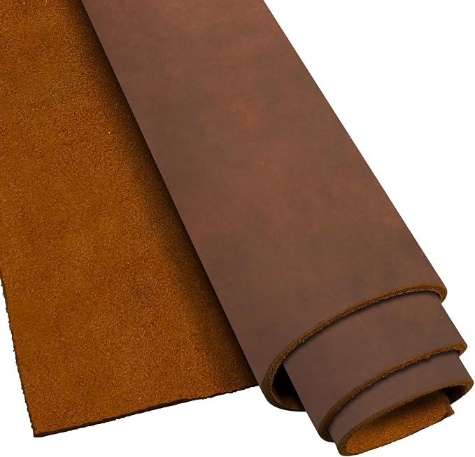 ELW Crazy Horse Leather 5-6 OZ (2-2.4mm) | Bourbon Brown | Pre-Cut 12"x48" | Full Grain Cowhide Handmade Leather for DIY, Crafts, Sheaths, Sewing, Workshop