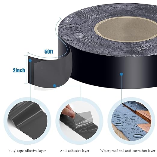 Joist Tape for Decking 2''×50',16 Pack Weather-Resistant Deck Joist Tape,Waterproof Seal Antiseptic Butyl Joists Tape,Self-Adhesive Flashing Joists Tape for Wood Decks Beams Roof