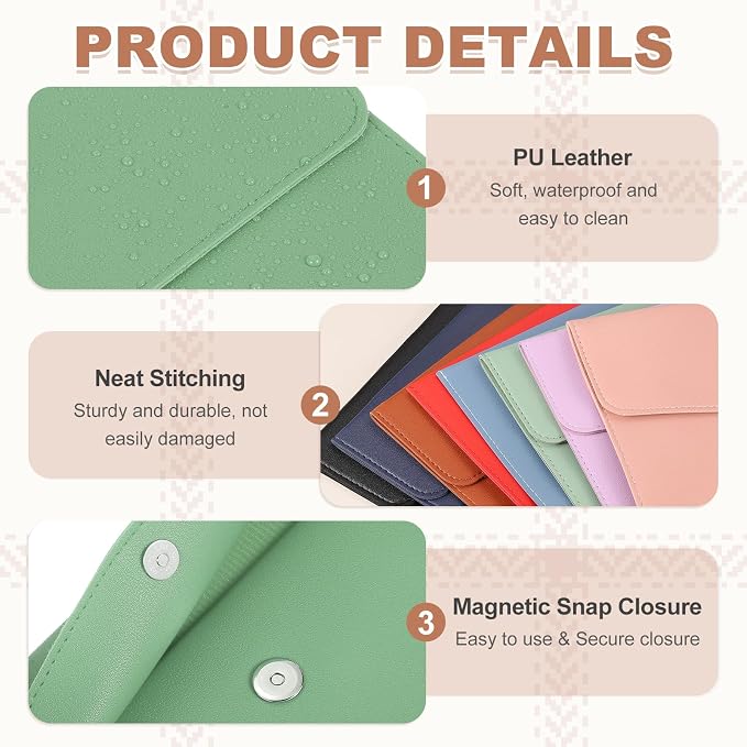 PATIKIL 2Pcs PU Leather A4 File Folder, Document Holder Envelope Waterproof Napa Texture Filing Organizer Portfolio Folder Case with Magnetic Snap Closure for Home Office, Green, Pink