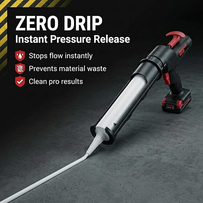 Heavy Duty Caulking Gun | 20V Cordless Caulk Gun | 29oz Cartridges 856m 1 Quart l | 900lbs Thurst | No Drip Professional Calking for Painters, DIYers, Automotive, Contractors
