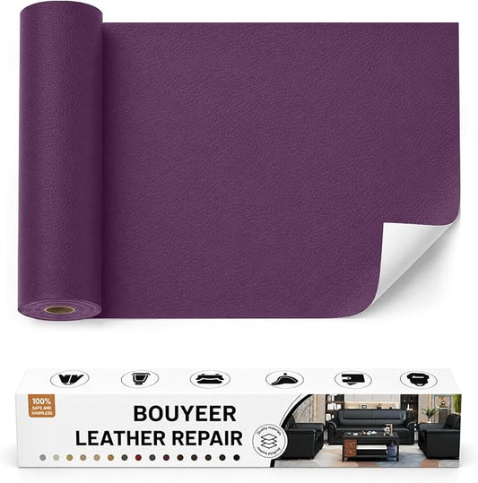 BOUYEER Leather Repair Patch Tape Kit,Self Adhesive Leather Repair for Sofa，Car Seat,Office Chair,Furniture,Jacket,Waterproof Strong Adhesive Vinyl Repair Kit. 17 in x 79 in,Purple