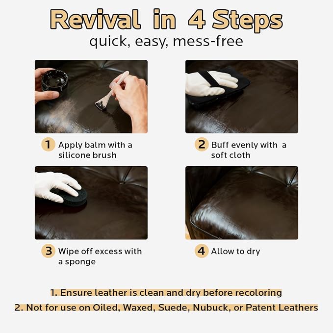 Brown Leather Recoloring Balm: Leather Color Restorer Conditioner, Leather Repair Kits for Vinyl Furniture Sofa Car Seats Shoes - Dye on Scratches Fades Worn Surfaces