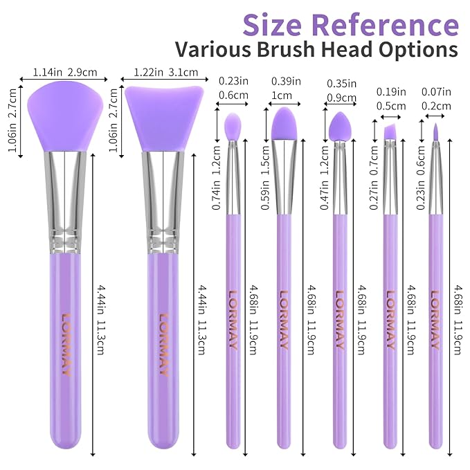LORMAY 7 Pcs Silicone Brush Applicator Kit for UV Resin Epoxy Art Crafts and Cream Makeup Products (Purple)