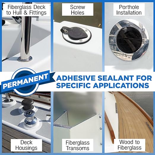 [3 oz] Marine Adhesive Sealant 5200 Fast Cure, White — Permanent Watertight Bond Above & Below Waterline, UV Resistant Marine Caulk for Boats, Hulls, Decks & Fittings by Berkland, American Owned