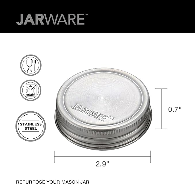 Jarware Stainless Steel Mason Jar Lids, Set of 8 Regular Mouth Lids for Mason Jars