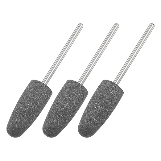 uxcell 3pcs 120 Grits Abrasive Mounted Stone 2.35mm Shank 2/5"(10mm) Dia Conical Heads Stone Grinding and Polishing Wheels for Nail Polishing