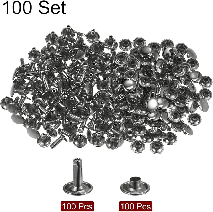 HARFINGTON 100 Sets Leather Rivets 10 x 9mm Metal with 3 Setter Tools Gunmetal