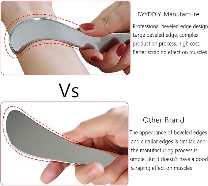 BYYDDIY 304 Stainless Steel Gua Sha Muscle Scraper Tool,Scar Tissue Tool,Physical Therapy Tools,Muscle Scraping Tool,Guasha Massage Scraper,IASTM Tools,Skin Scraping Tool,Soft Tissue Massage Tool