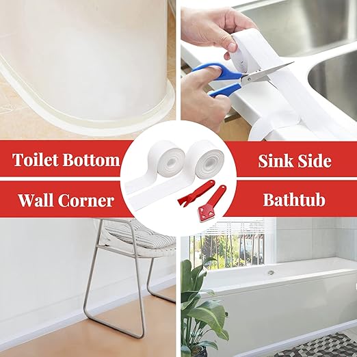 SNAILGARDEN 2 Roll White Caulk Strip, 1.5" x 10.5Ft Self Adhesive Caulk Tape with 2 Pcs Caulking Tool, Waterproof Caulking Sealing Tape for Kitchen Toilet Bathroom Bathtub Sink Basin Edge Protector