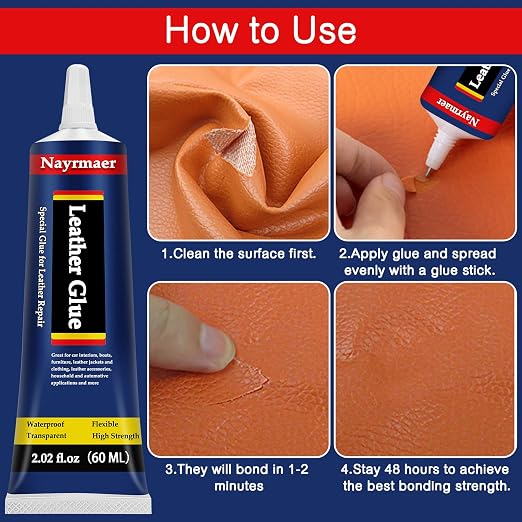 Leather Glue, Special Fabric Adhesive Permanent Clear Washable for BondingLeather and Different Materials (Leather Glue, 60 ML * 1 Pack)