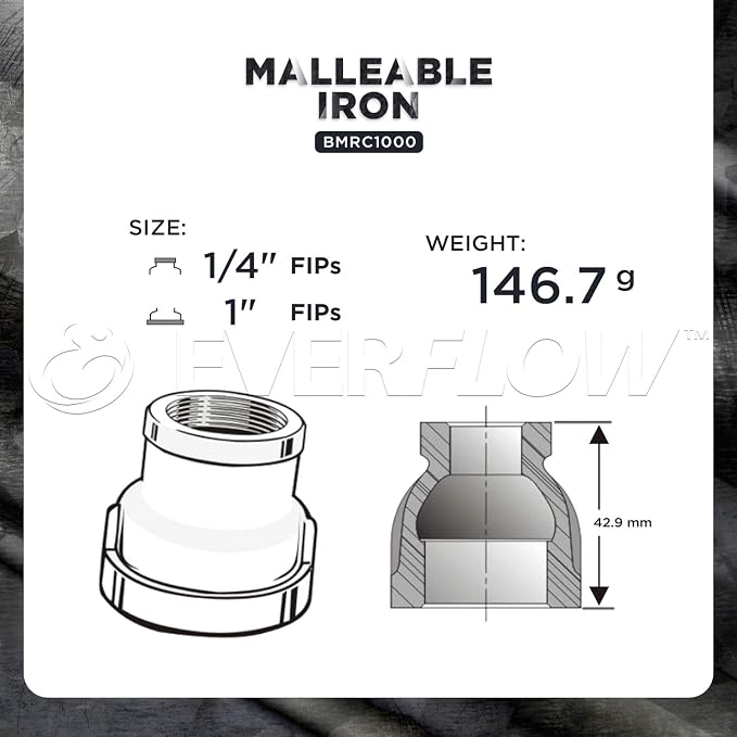 SUPPLY GIANT CNSD1000 1 X 1/4"" Black Malleable Iron Reducing Coupling, 1 in. x 1/4