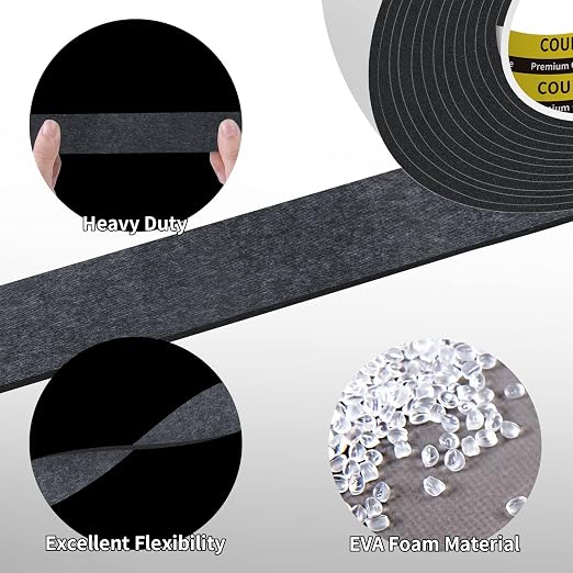 Single-Sided Adhesive EVA Foam Tape 2 Pack 1.2in x 16.4FT,Black Foam Weather Stripping,Door Seal & Window Insulation Tape,Waterproof Sound Proof Seal Strip for Doors,Garage Door/Gap Sealing