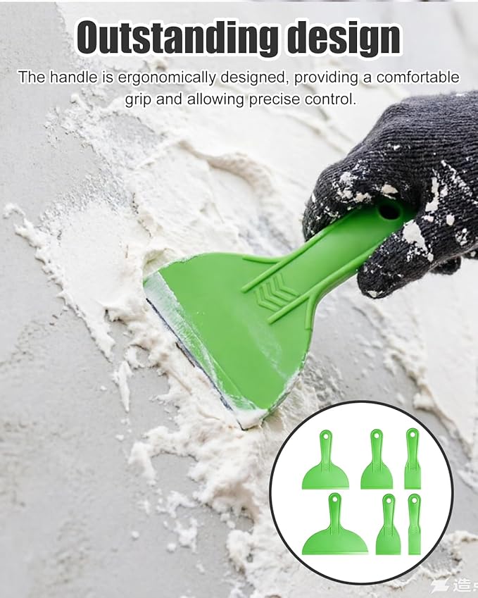 12 Piece Plastic Putty Knife Set Flexible Scraper Tool Kit with 6 Putty Knives and 6 Detail Scrapers for Wall Repair Patching Plastering Painting DIY Projects Green