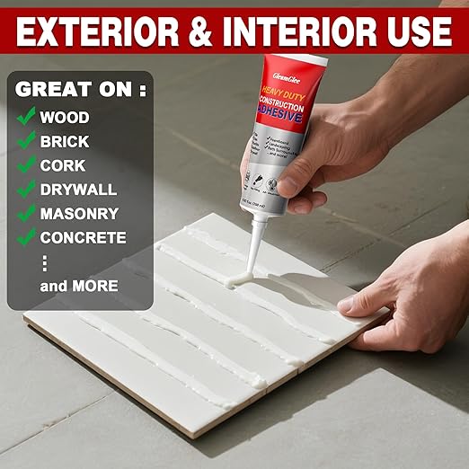 Heavy Duty Construction Adhesive 8.8oz (250g) – Strong Waterproof Construction Glue for Concrete, Tile, Brick, Stone & Wood – Gap Filling Flooring & Wall Adhesive for Indoor Outdoor Repairs