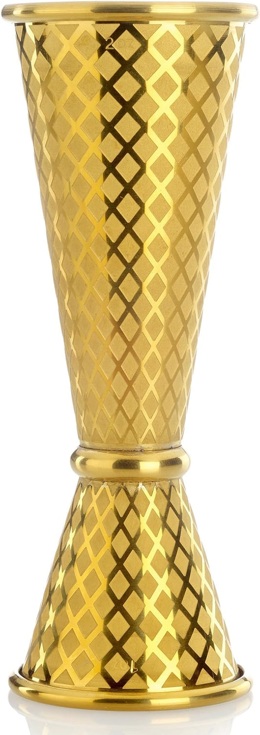 Barfly 1 x 2 oz. Diamond Lattice Etch Japanese Style Jigger, Gold Plated
