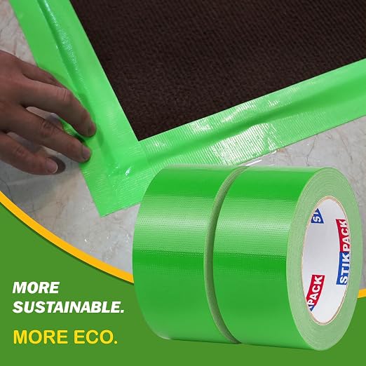2 Rolls Green Duct Tape, Heavy Duty Strong Industrial Colored Duct Tape 9mil x 2inch x 25yds Flexible, No Residue, Waterproof and Tear by Hand, Multi-Use for Indoor & Outdoor Repairs