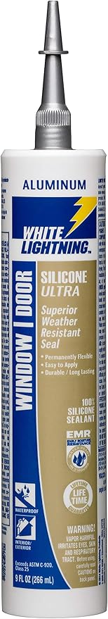 White Lightning W31104510 Silicone Ultra Window and Door Sealant, Aluminum, 10 fl. oz.