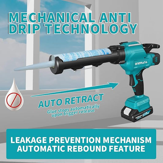 20V Caulking Gun Anti-drip Caulk Gun with 10oz/300ml Led Light Caulking Gun Tool 6 Adjustable Speeds Caulking Tool for Filling (Tools Only)