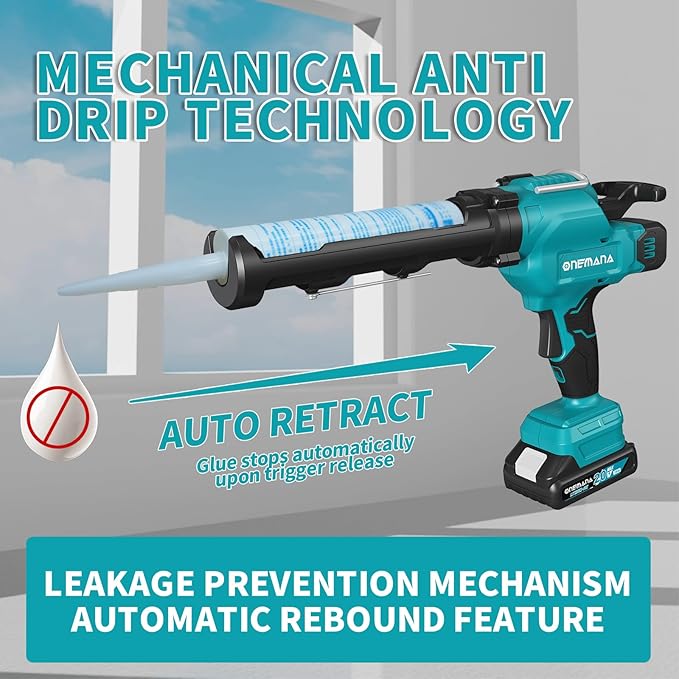 20V Caulking Gun Anti-drip Caulk Gun with 10oz/300ml Led Light Caulking Gun Tool 6 Adjustable Speeds Caulking Tool for Filling with Battery & Charger