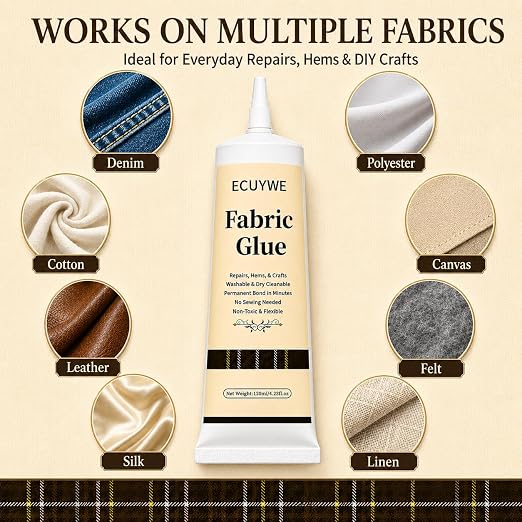 Fabric Glue Permanent, 4.23oz-120ML No Sew Clear Clothes Adhesive with Precision Applicator Quick for Patches Hems and Rhinestones Industrial Grade Strong Bond for Denim Cotton Polyester Leather etc.
