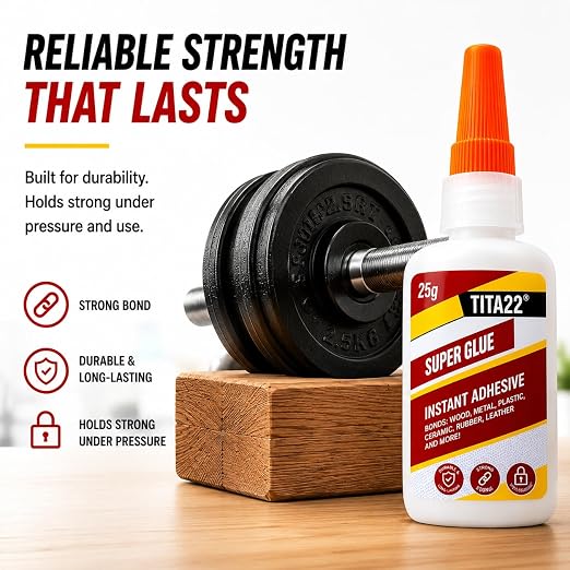 Super Glue, Extra Strong Fast-Drying Cyanoacrylate Adhesive, Large 0.9 oz Bottle with Anti-Clog Precision Tip, Instant Glue for Wood, Metal, Plastic, Ceramic, Rubber, Leather DIY Repairs (25g)