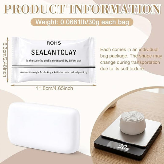 30 Pack White Seal Putty Waterproof, Sealant Mastic Clay, Repair Sealing Clay Wall, Waterproof Seal Putty, Quick Mending Mud for Drain Connection, Wall Hole, Air Conditioning Hole (0.06lb)