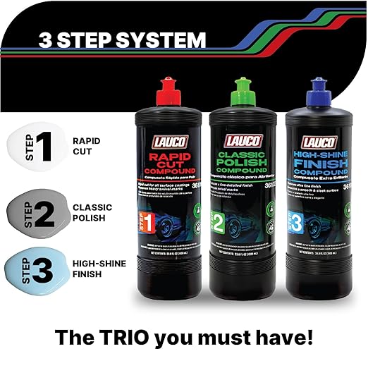 LAUCO Step 2 Fine Polish Compound – 32oz, Professional Swirl Mark & Scratch Remover for Automotive Paint, Silicone-Free, Clear Coat Safe Polishing Compound for High-Gloss Finish, Body Shop 36102