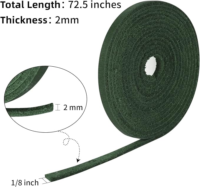 Ringsun 1/8 Inch Wide Flat Leather Strips for Crafts, Shoe Laces Boot Laces Full Grain Leather Straps Cord String for Crafts, Tooling (2mm Thick 72.5 Inches Long Green)