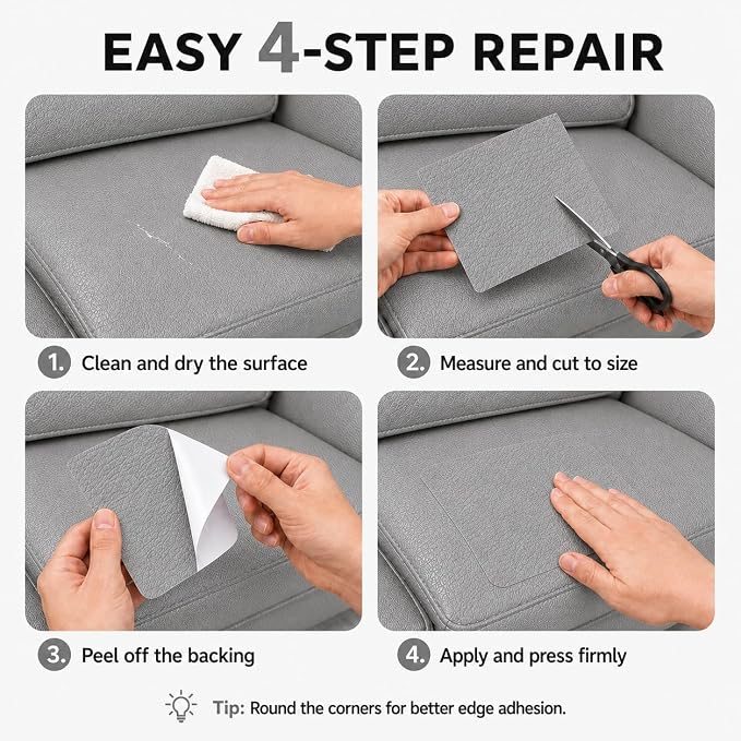 Self Adhesive Leather Repair Patch 24x54 Inch, Large Vinyl Repair Kit，Grey | Leather Tape for Furniture, Couch, Sofa, Car Seats. Waterproof, Strong Adhesion, Easy Cut Pleather Patch Waterproof Scratch