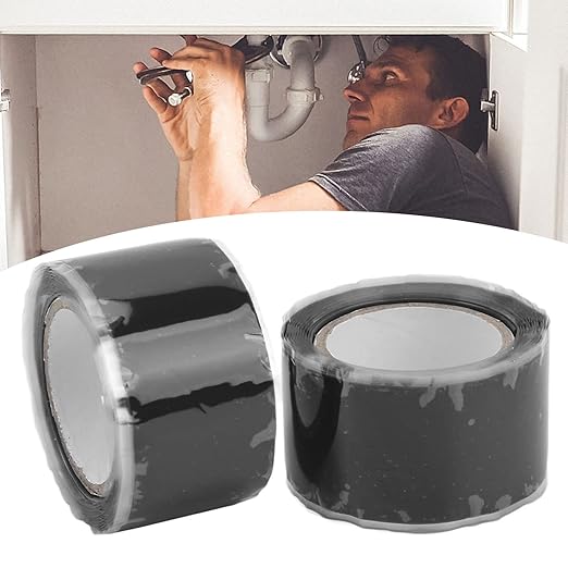 Self Fusing Silicone Tape, Waterproof Insulation Adhesive Tape, 2 Packs 1.5m x 2.5cm - High Temperature, Strong Tensile Strength, Ideal for Pipe and Hose Repair (Black)