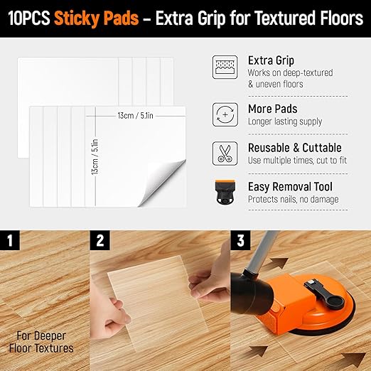 Heavy Duty Floor Gap Fixer Tool: with 10 Sticky Pads & 1 Glue Scraper,Enhanced Suction Cup, Made of Iron, Suitable for Textured Wood,Lvp Vinyl&Laminate Flooring