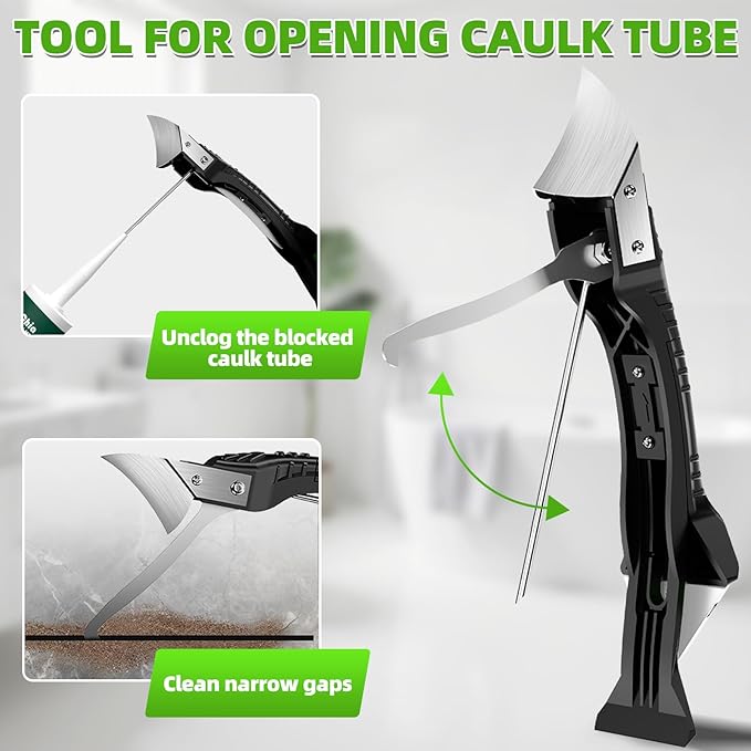 5 in 1 Silicone Caulking Tool Kit, Caulk Remover Tool with Stainless Steel Head,Caulk Finishing Tool with Different Angles,Grout Removal Tool for Kitchen Sink Washroom Bathroom Toilet Caulking (White)