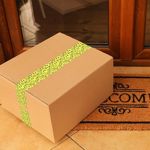 Whaline 109Yard Smile Face Packing Tapes Waterproof Cute Cartoon Shipping Tape Sticky Decorative Gift Wrapping Tape for Small Business DIY Crafts Box