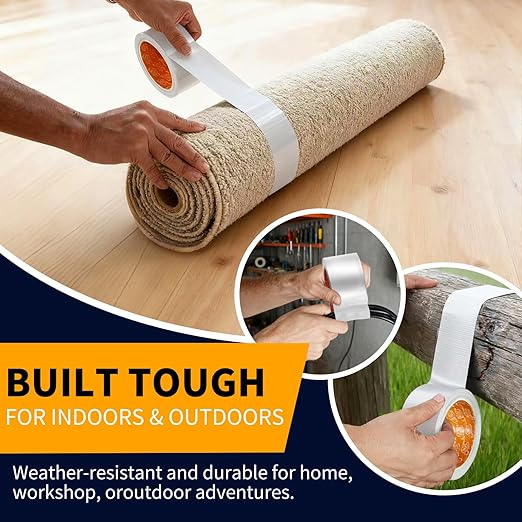 YONGJIN White Duct Tape Waterproof - 2 Pack Tear by Hand, No Residue, Multi-Purpose Duct Tape Bulk for Indoor Outdoor Repairs, DIY, Packaging, and Crafts, 2 Inch x 40 Yards Total