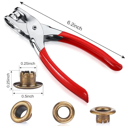 Mudder 301 Pcs Grommet Eyelet Pliers Tool Kit, Fabric Leather Hole Eyelets and Grommets Punch Pliers with 300 Metal Eyelets for Belt Shoes Cloths(1/4 Inch,Bronze)