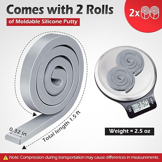 Moldable Silicone Putty, Non Hardening Multi Purpose Duct Seal Compound for Metal, Glass, Wood, Ceramic, Crafts, Heat Resistant and Waterproof, 1.5 ft x 0.32 in (Grey,2 Pack)