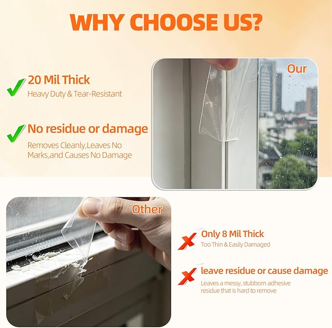 Transparent Window Weather Sealing Tape,20 Mil Thick Window Insulation Tape for Summer & Winter,No Residue Removable Adhesive Waterproof for Door & Window Gaps,AC Units Seal(2 Inch x 33 FT)