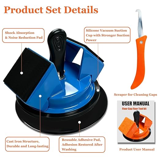 Floor Gap Fixer Tool Kit with Reusable Nano-Adhesive Pad,Heavy-Duty 45°Striking Surface Laminate Floor Repair Tools with Enhanced Suction Cup for Fixer Wood/Vinyl Plank Flooring (Blue)