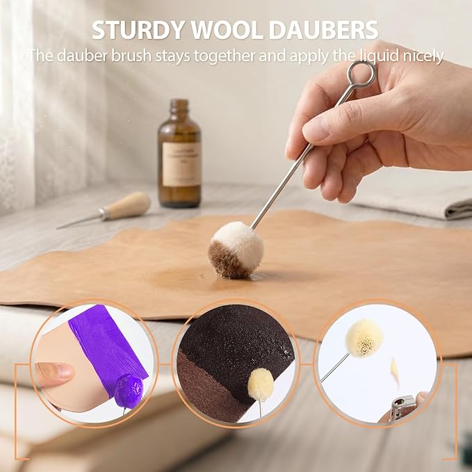 50 Packs Wool Daubers Glue Daubers Ball Brush Leather Dye Tool Leather Dye Dauber Dyeing Applicator with Metal Handle for DIY Crafts Projects