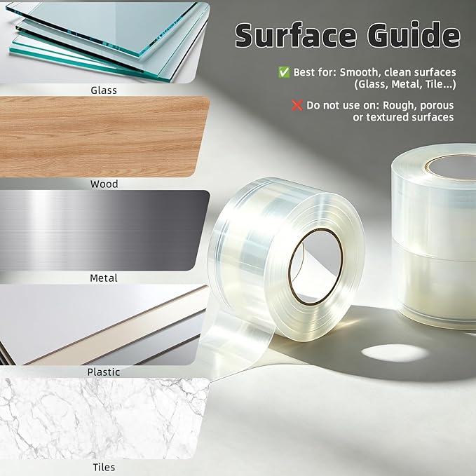 ESUFEIR Window Sealing Tape,20 Mil Thick Transparent Weather Seal Tape for Blocking Winter Drafts & Preventing Cool Air Loss in Summer,Waterproof & Oil-Resistant for Bathroom Kitchen (2" W x 33' L)