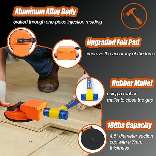 Floor Gap Fixer Tools with Suction Cup, Rubber Mallet Hammer, 6 PCS Sticky Pad, Floor Repair Suction Plank Grabber for Closing Gaps in Laminate Floors, Vinyl Plank, Hardwood, Tile