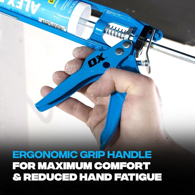OX Caulk Gun Manual 10 oz No Drip Caulking Gun Heavy Duty for Silicone with Drip Free On Off Switch Built-in Spout Cutter Seal Punch 10:1 Thrust Ratio Skeleton Frame - Pistola De Cokin