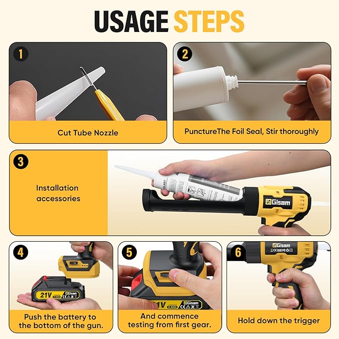 Electric Caulking Gun with 2 Batteries, 882LB Thrust, 32Pcs Cordless Caulking Tool, 6-Speed, Anti-Drip Auto-Retract, LED Light Caulk Gun for RV Sealing, DIY & Professional Use