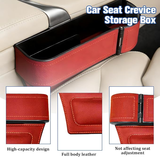 Car Seat Gap Filler Organizer with Cup Holder Expander, Leather Console Seam Filler Storage Box, Auto Front Seat Gap Organizer for Phones Keys Glasses, Universal Fit (Wine Red Passenger)