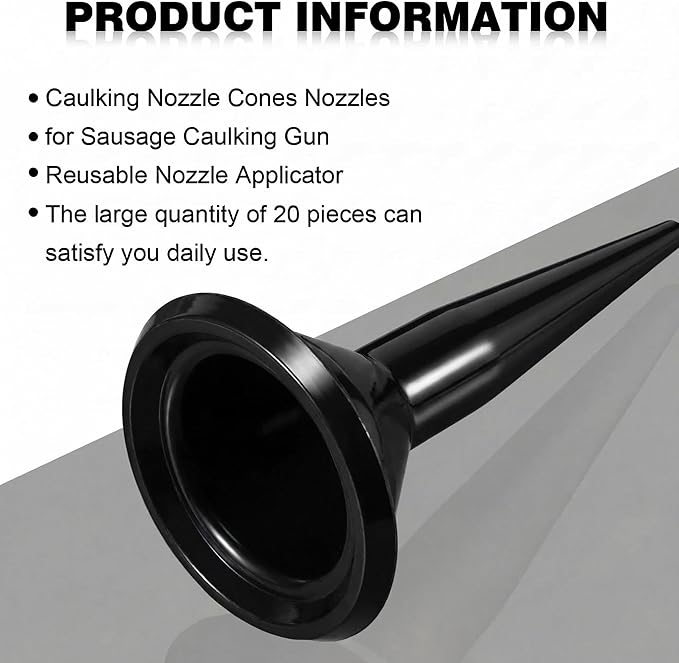 Outus 20 Pcs Caulking Nozzles Cones Nozzles Caulking Tips Replacement for Sausage Applicator Tool (Black)