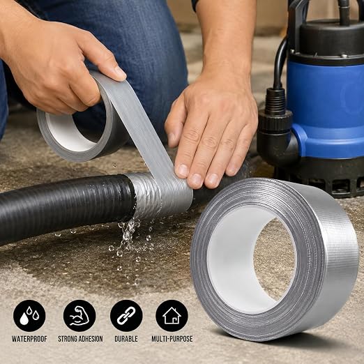 Silver Heavy Duty Duct Tape, 1.97" x 98FT (32.8 Yards) Waterproof Adhesive Tape for Home Industrial Pipe Repair Tear by Hand（GU013
