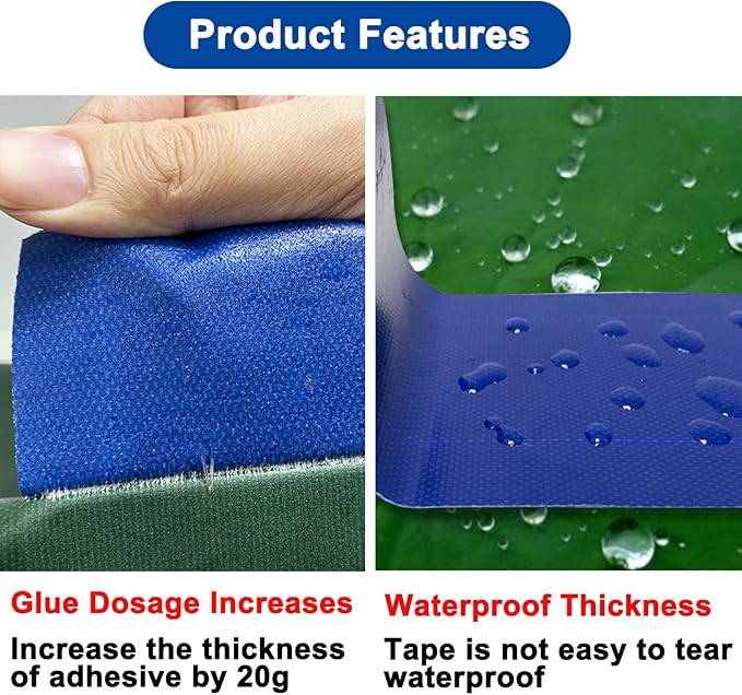 Tarpaulin Repair Tape, 3.15IN*16.4FT Blue Waterproof Tarp Repair Tape Patch, Heavy Duty RV Covers Tent Repair Tape for Truck Camper Travel Trailer Boat Covers