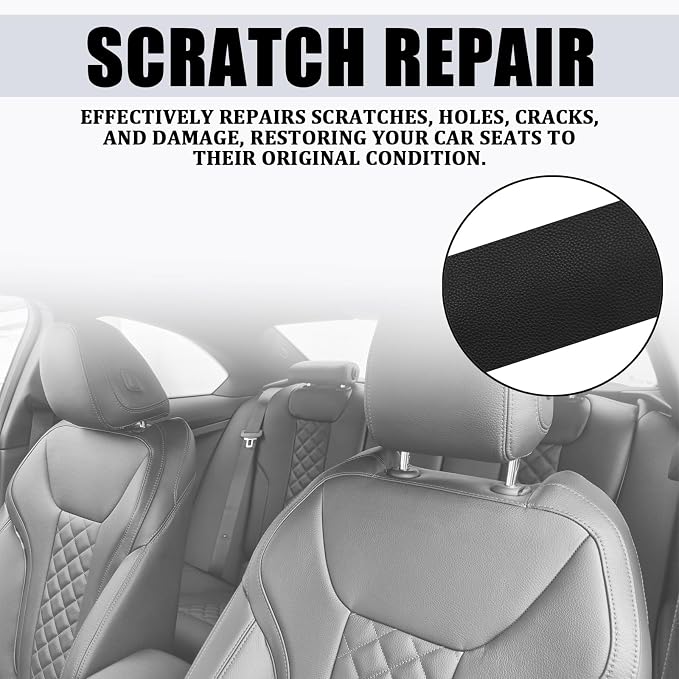 2 PCS 8 x 4 Inch PU Leather Patch for Car Seat Repair, Self-Adhesive Waterproof Vinyl Scratch Repair Kit, Breathable Leather Patches for Furniture, Car Upholstery, Couch, Sofa, Chair (Black)