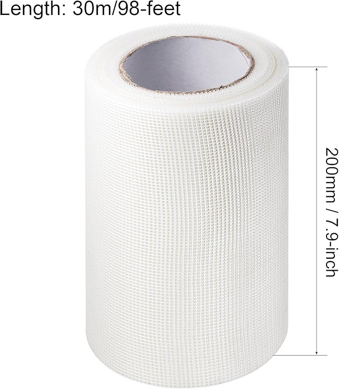uxcell Drywall Joint Tape Self-Adhesive Fiberglass 7.8-inch x 98-feet Repair Patch Wall Hole Crack Mesh Size 2mm